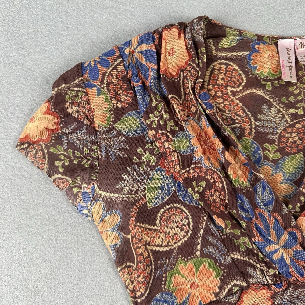 Vtg Y2K Sweet Pea Mesh Baby Doll Tunic V Neck Women's Medium Multicolor Paisley - Picture 8 of 16